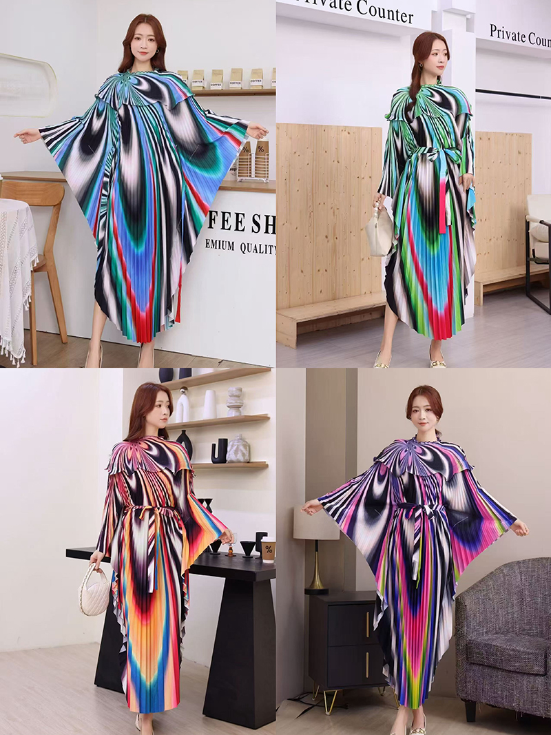 Autumn Cross border Folded Bat Sleeve Cloak Printed Crimson Dress with Hundred Fold Fashion Large Size European and American Shawl Women's Clothing Autumn Cross border Folded Bat Sleeve Cloak Printed Crimson Dress with Hundred Fold Fashion Large Size European and American Shawl Women's Clothing