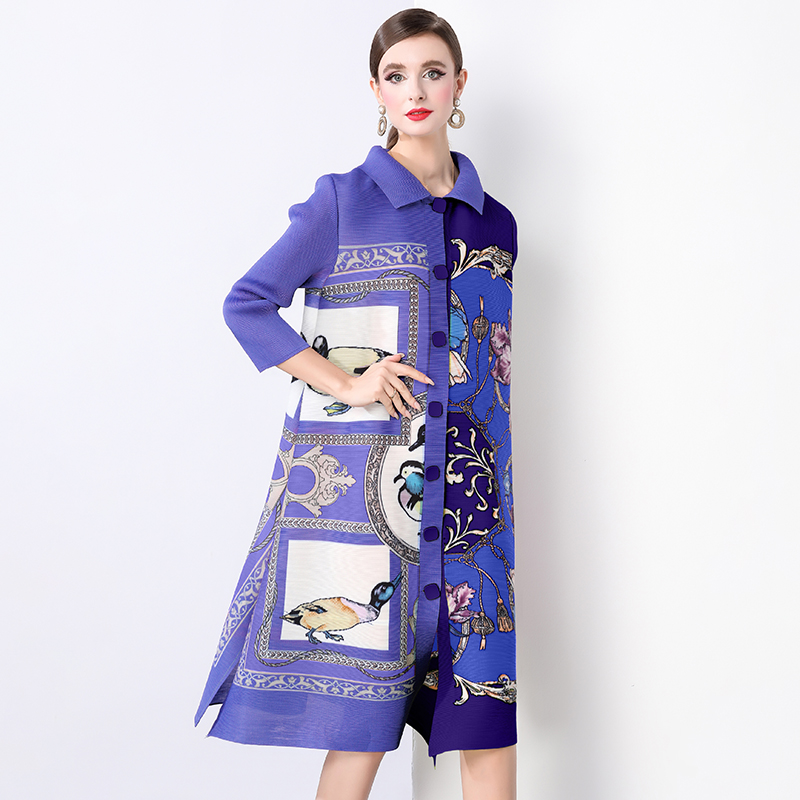 Sanzhai Spring and Autumn Mid length Loose Printed Slimming and Age Reducing Large Size MM Dress with Collar Fold and Nine Cent Sleeve Sanzhai Spring and Autumn Mid length Loose Printed Slimming and Age Reducing Large Size MM Dress with Collar Fold and Nine Cent Sleeve