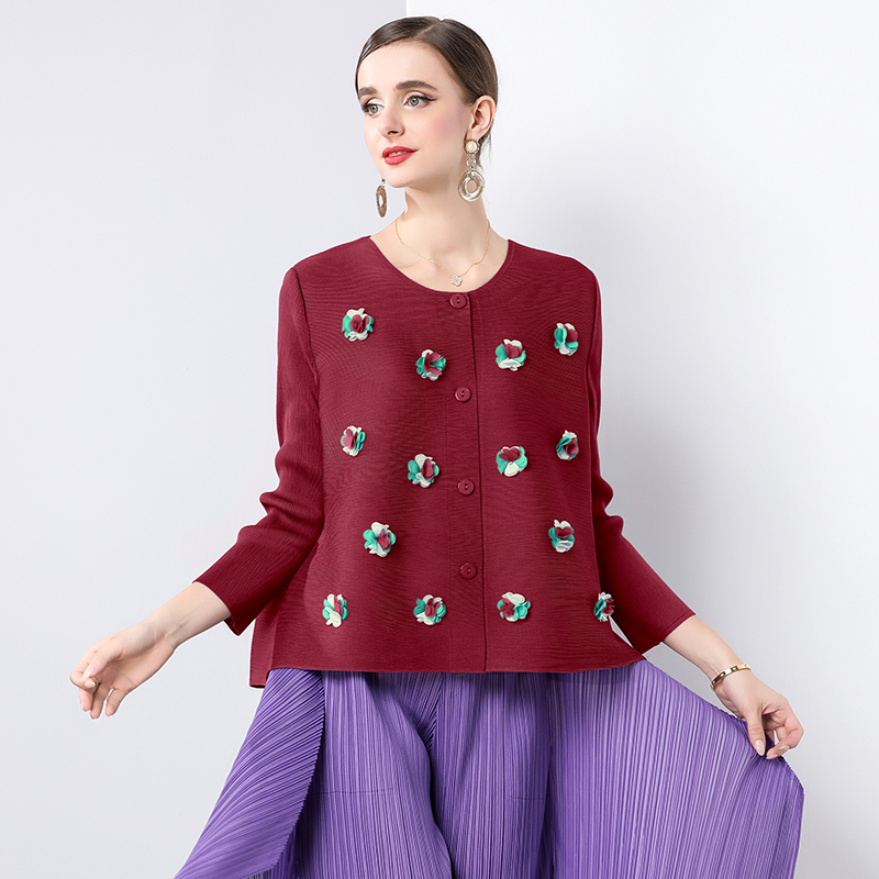 Sanzhai Foreign Trade Loose and Versatile Three Dimensional Decoration Small Fragrant Style Design Feel Folded Small Coat Casual Long Sleeve Top for Women Sanzhai Foreign Trade Loose and Versatile Three Dimensional Decoration Small Fragrant Style Design Feel Folded Small Coat Casual Long Sleeve Top for Women