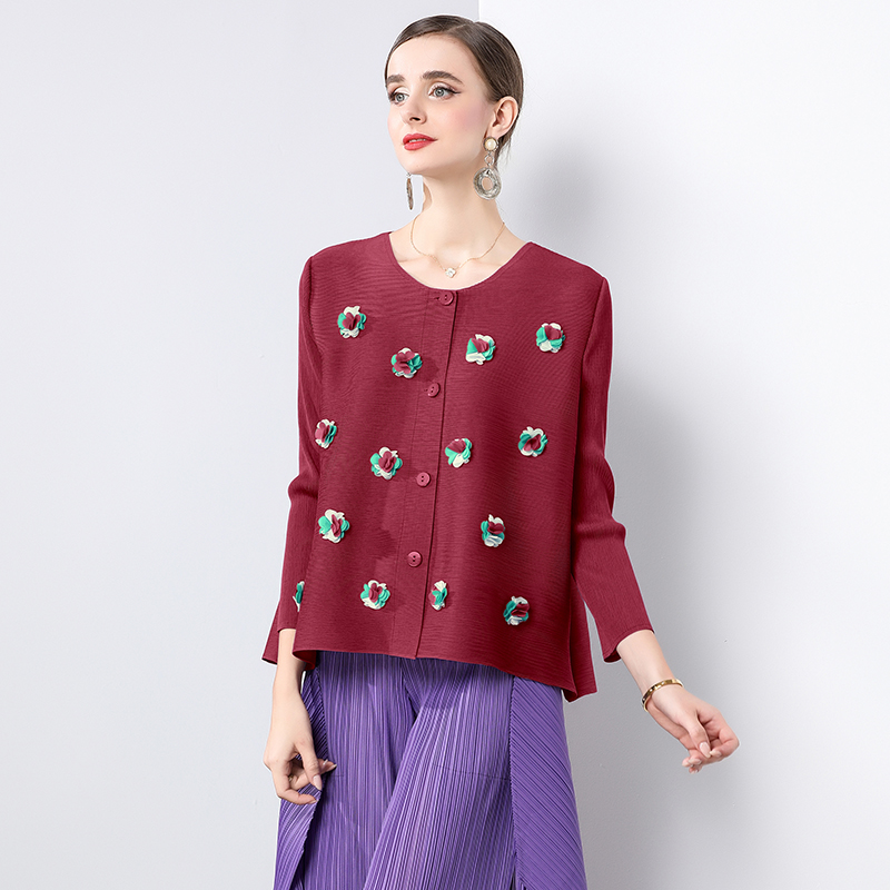 Sanzhai Foreign Trade Loose and Versatile Three Dimensional Decoration Small Fragrant Style Design Feel Folded Small Coat Casual Long Sleeve Top for Women Sanzhai Foreign Trade Loose and Versatile Three Dimensional Decoration Small Fragrant Style Design Feel Folded Small Coat Casual Long Sleeve Top for Women
