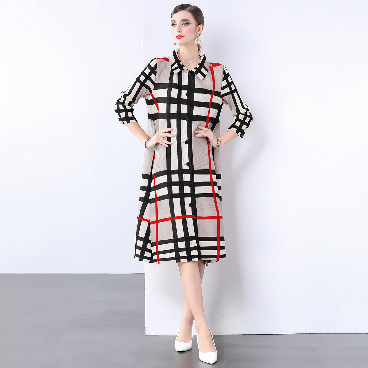 Miyake Spring and Autumn Korean version loose plus size medium long pleated shirt skirt, female design sense, niche casual shirt jacket Miyake Spring and Autumn Korean version loose plus size medium long pleated shirt skirt, female design sense, niche casual shirt jacket