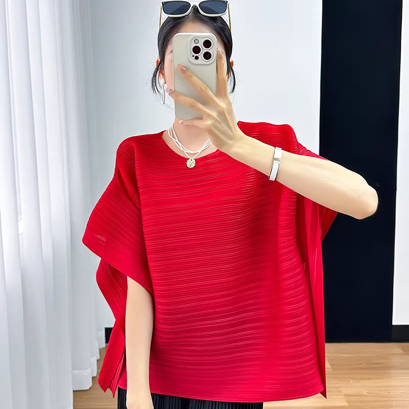 2025 summer three bedroom casual loose design versatile high-end plus size pleated women's top short sleeved T-shirt 2025 summer three bedroom casual loose design versatile high-end plus size pleated women's top short sleeved T-shirt
