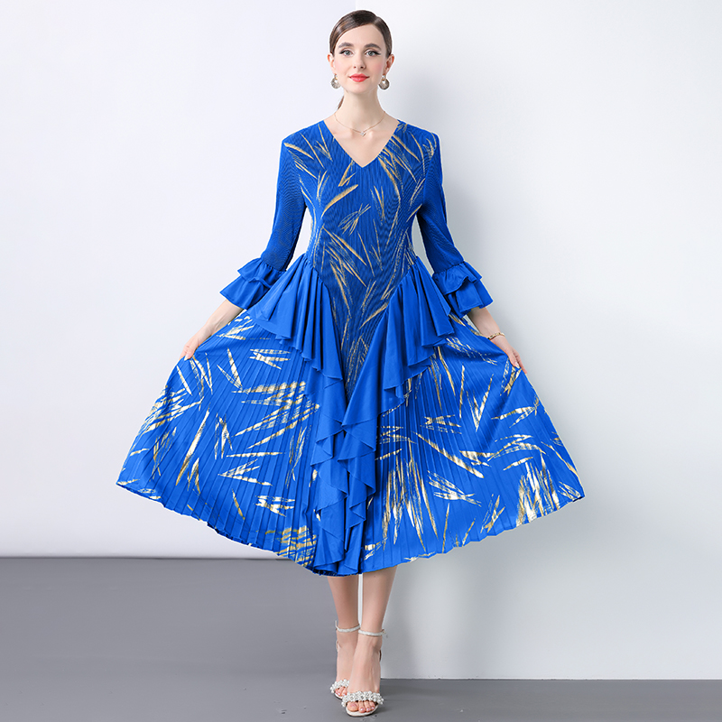 Miyake 2025 women's hot stamping lotus leaf edge heavy design sense pleated skirt pleated tie summer waist cinching cross-border long skirt Miyake 2025 women's hot stamping lotus leaf edge heavy design sense pleated skirt pleated tie summer waist cinching cross-border long skirt