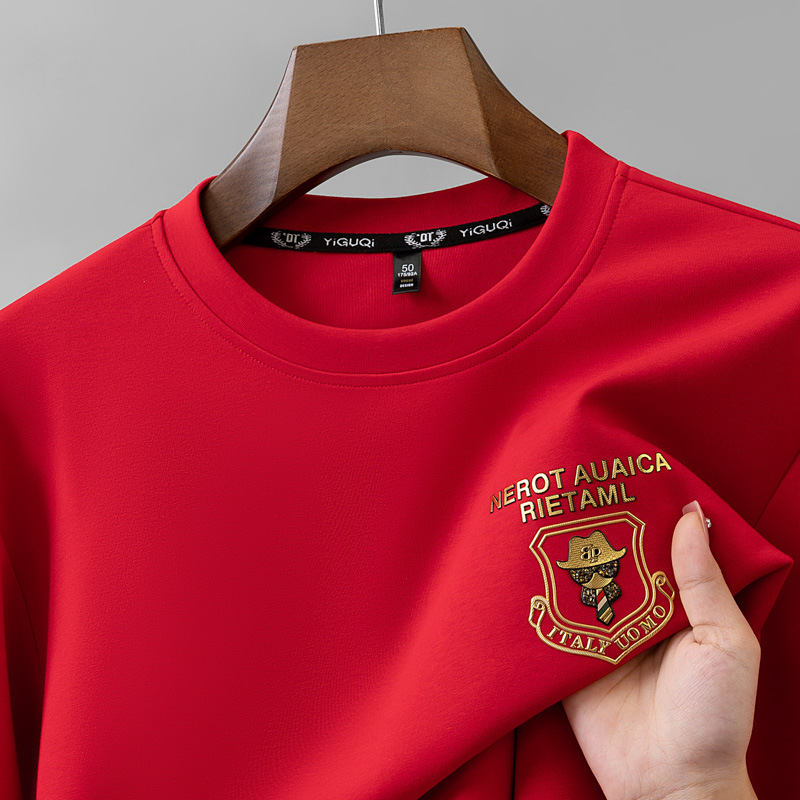 Flutter sound explosive liquid ammonia cotton round neck slightly wide version long sleeve simple solid color T-shirt foreign trade cross-border business men's T-shirt