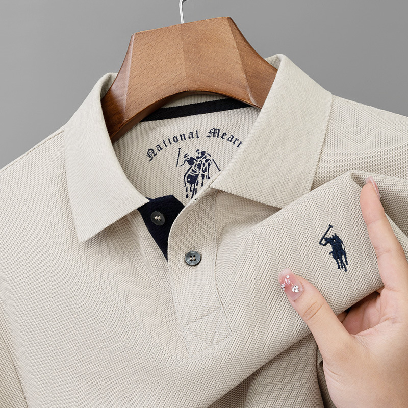 Authentic Paul style pure cotton long sleeved T-shirt for men's autumn new style fashionable embroidered horse logo middle-aged base polo shirt for men's t