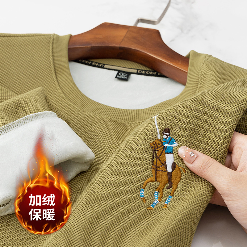 Paul's autumn and winter Huafuge hoodie brand embroidered high-end T-shirt round neck long sleeved men's fleece warm hoodie