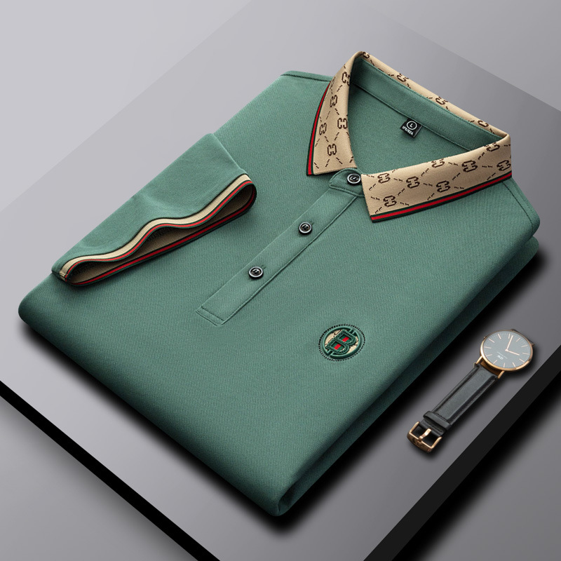 Spring and summer new short sleeved t-shirt thin style pressed glue big brand foreign trade business casual dad middle-aged man solid color polo shirt men