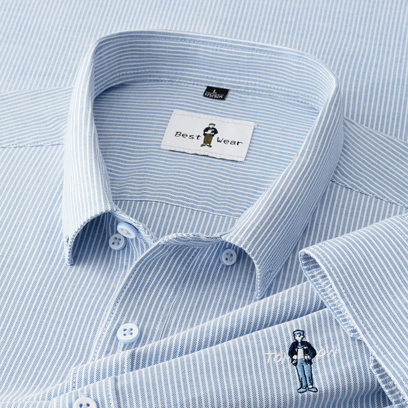 Fashionable vertical striped spring and autumn versatile business high-end figure embroidery long sleeved shirt trendy all cotton shirt for men