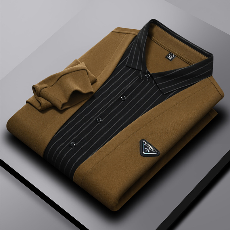 Alibaba Tiger Men's Autumn New Collection: German Velvet Shirt, Woven Fabric Shirt, Fake Two Piece Set, Casual Fashion Business