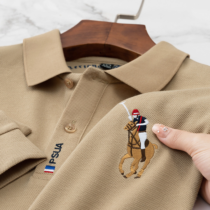 Paul's official pure cotton long sleeved polo shirt for men, middle-aged and high-end, embroidered T-shirt with collar, dad's spring trend T-shirt