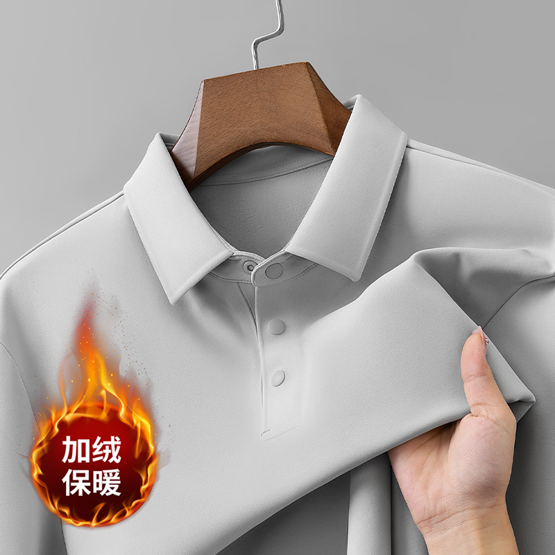 250g dense velvet, German velvet, high luxury, brushed, thermal sensation, seamless laminated long sleeved polo shirt, simple and clean version, warm top for men