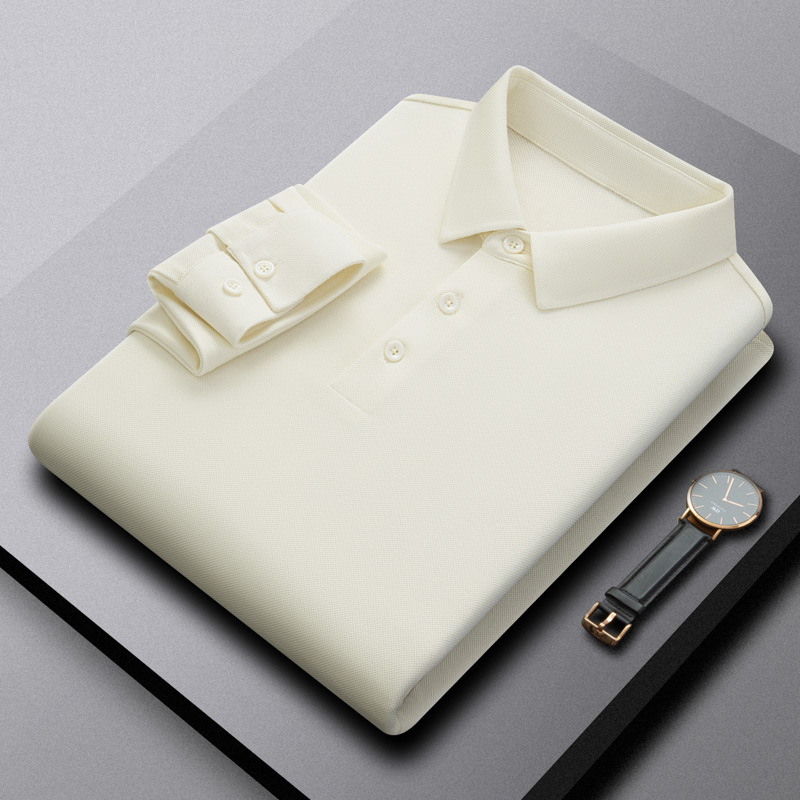 Shake sound popular simple 220g low-carbon long staple cotton soft and delicate business casual men's long sleeved POLO shirt pure cotton