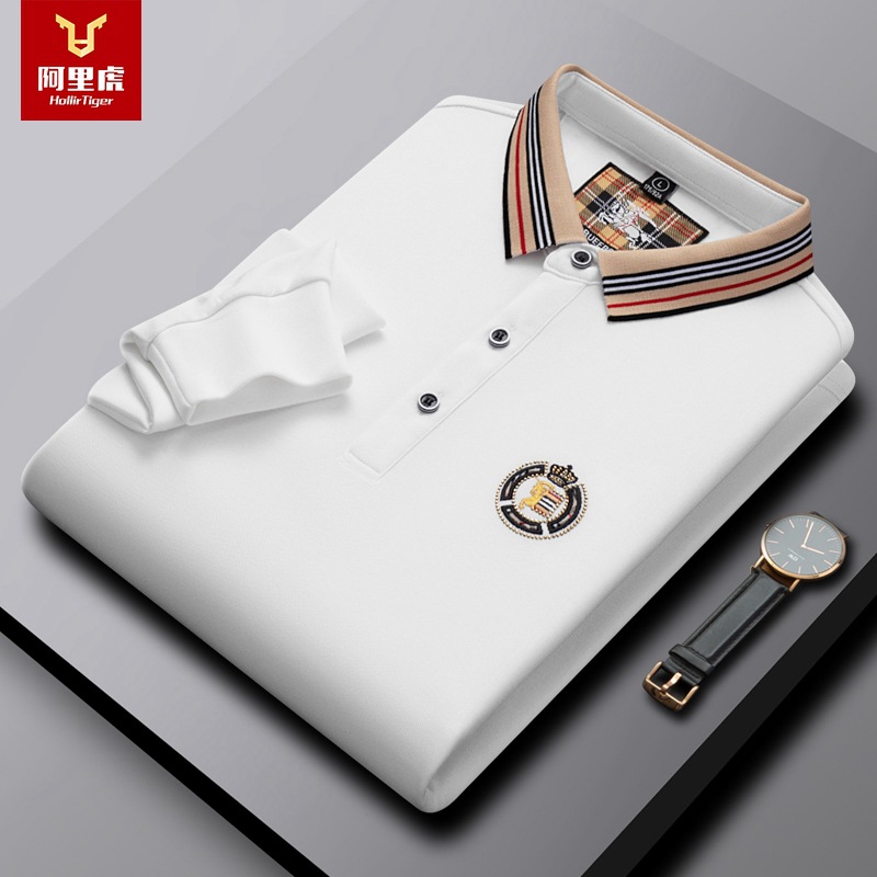 Alibaba Tiger Men's Autumn New Collection in Stock Embroidered Long Sleeve Fashion Fit Business Men's Polo Shirt