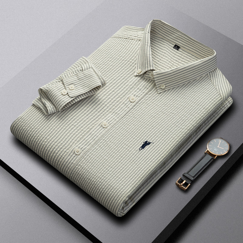 Alibaba Tiger Men's Summer 100 Cotton Long Sleeve Striped Shirt New Casual Men's T Embroidered Pony Half Sleeve Shirt