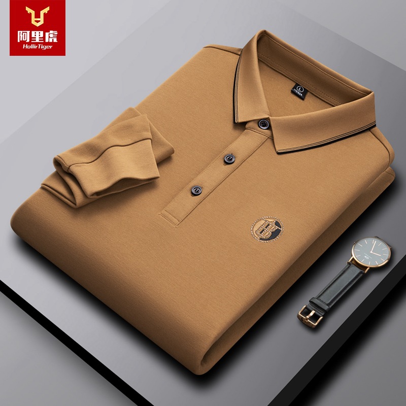 Alibaba Tiger Men's Spring and Autumn New Style Long Sleeve T-shirt Flip Collar Father Business Leisure Commuter Men's Polo Shirt