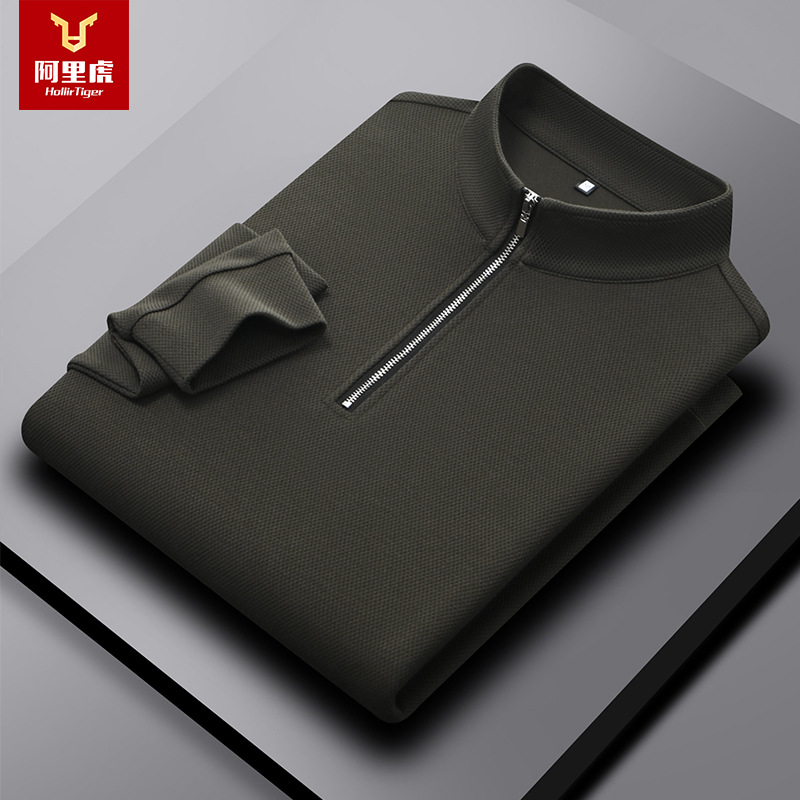 [Pineapple Pattern] Alibaba Tiger Spring and Autumn New Men's Casual Stand Collar Light Business Long Sleeve Casual Sweatshirt T-shirt