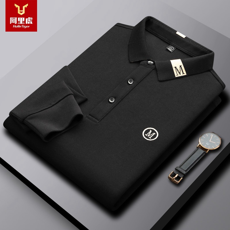 Alibaba Tiger Men's Spring and Autumn Embroidered Long sleeved Men's T-Shirt Gift for Father's Day T Men's Polo Shirt
