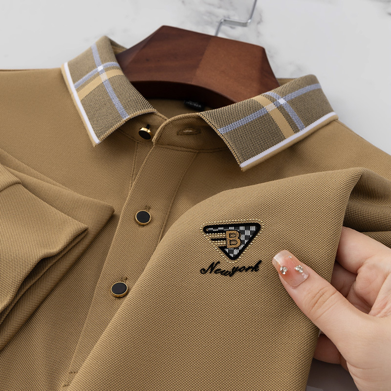 Alibaba Tiger Men's Autumn New Collection: Flip Collar, Casual Fashion, Business Men's Spot Embroidery, Solid Color, Long Sleeve Polo Shirt