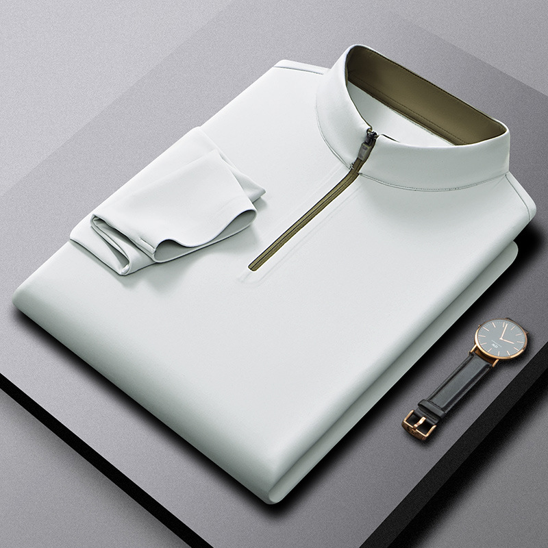 7A Antibacterial Men's Seamless Pressure Glued Half Zipper Non Ironing Long Sleeve High Collar Polo Shirt Simple and Versatile Casual Warm Clothes