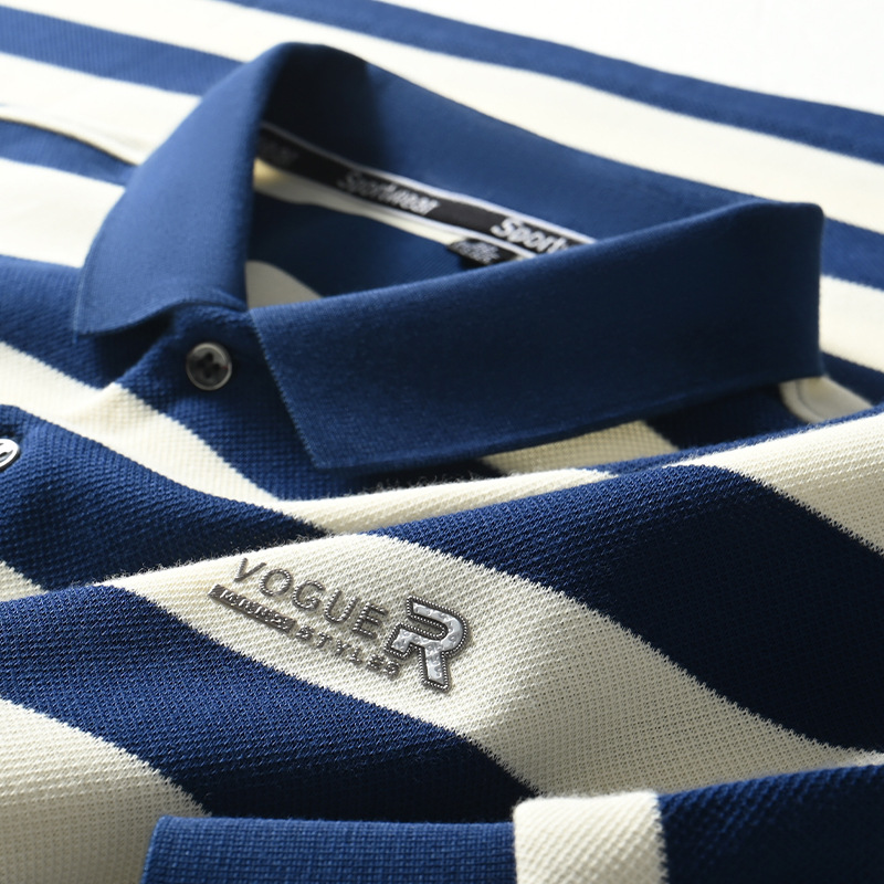 Alibaba Tiger Men's Business Stripe Polo Shirt Men's Black and White Stripe Flip Collar Long Sleeve In Stock Bead Stripe Casual Men