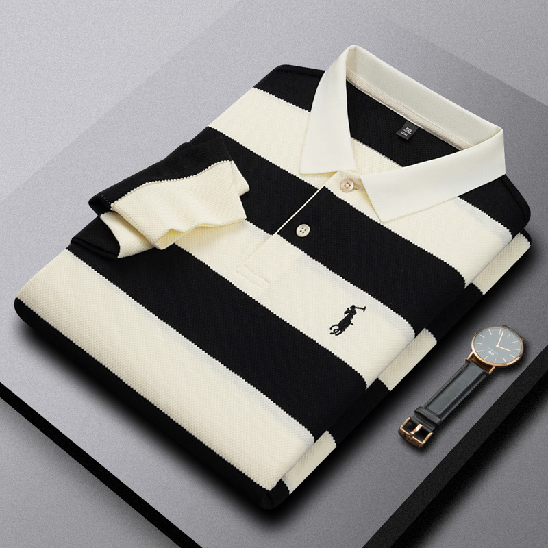 7600 version old money style popular striped t-shirt, business casual embroidery, Lauren logo, Ralph long sleeved polo shirt for men