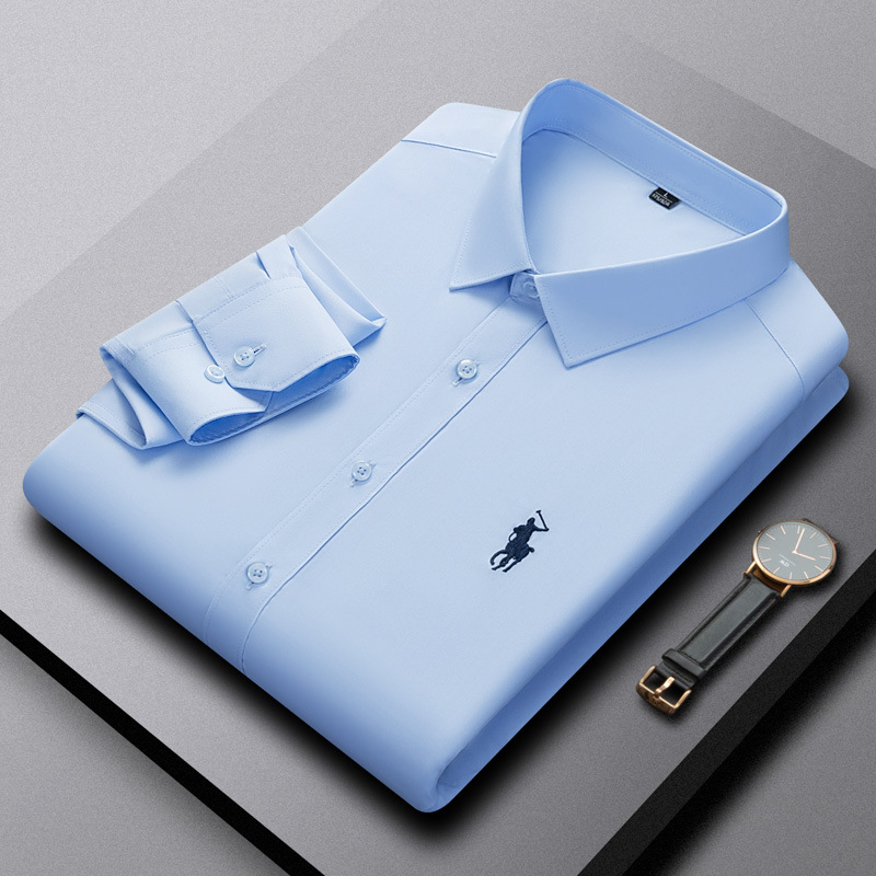 Spring and Autumn Long sleeved Paul Men's Shirt Business Casual Lauren Top Men's Urban Ralph Collar Embroidered Pony Logo