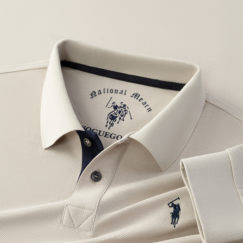 Paul style polo shirt men's long sleeved spring and autumn new style business casual solid color T-shirt men's middle-aged pure cotton T-shirt