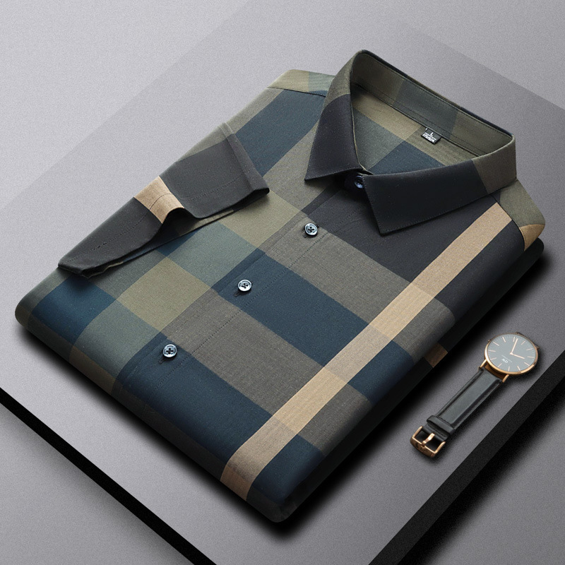 Paul's same shirt men's short sleeved summer cool inch shirt big brand trend middle-aged checkered shirt dad casual clothes