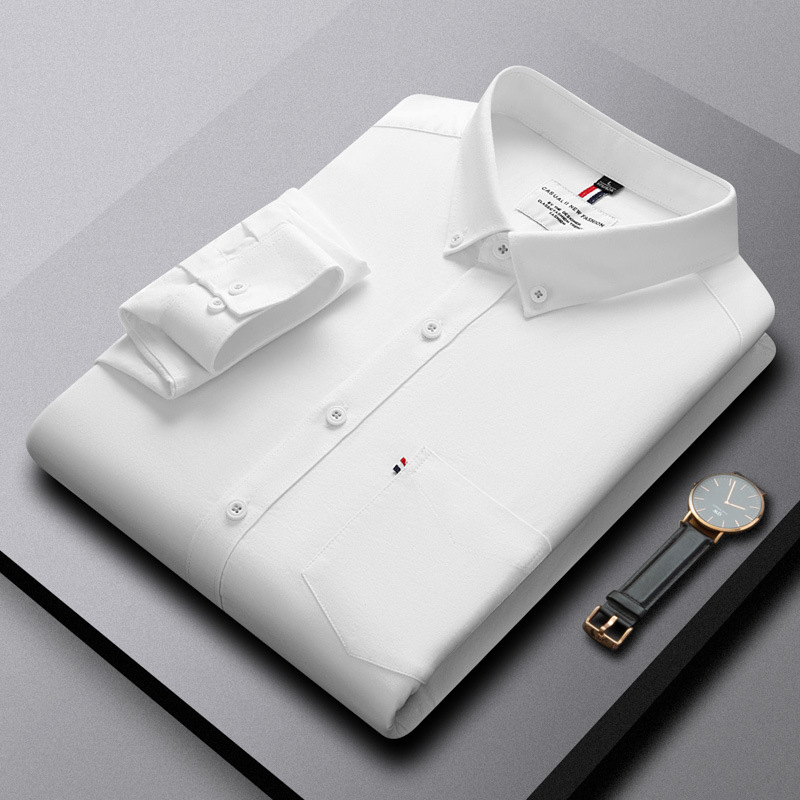 100% pure cotton high-end Oxford spun long sleeved shirt men's net version business casual brushed shirt workwear inch shirt trendy