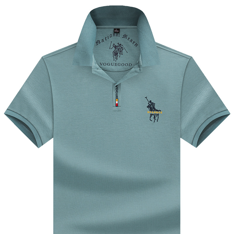 Heavy duty pure cotton bead embroidered men's summer short sleeved men's T-shirt dad light business casual loose polo shirt