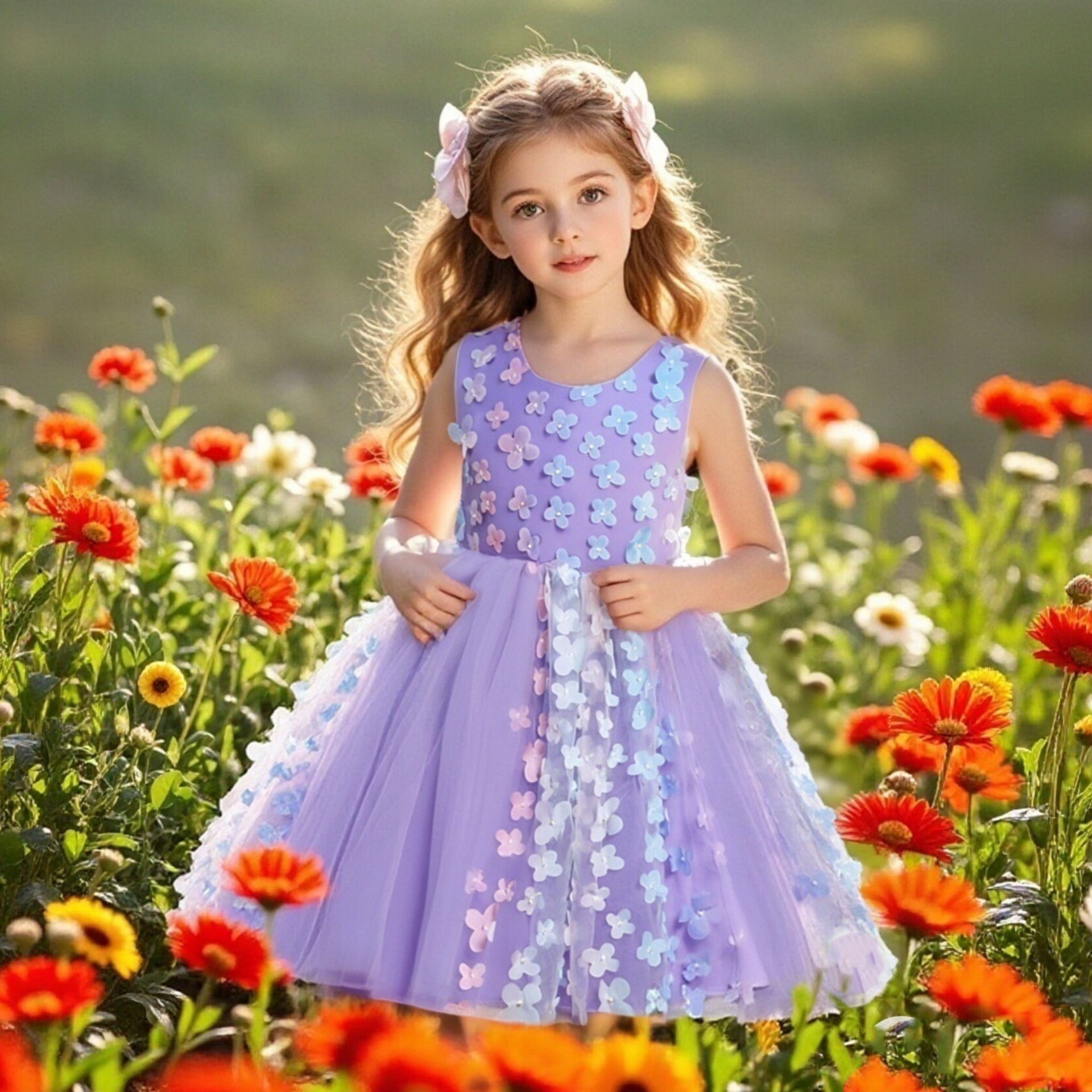 Cross border new girls' mesh fluffy skirt, colorful three-dimensional flower girl wedding dress, princess dress, children's dress