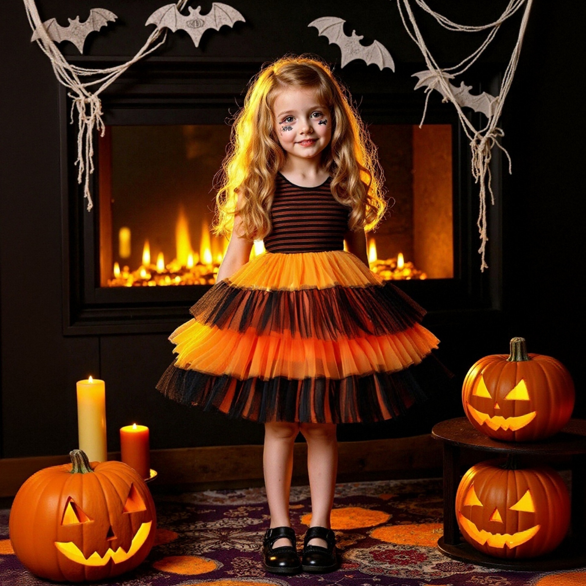 European and American children's new witch princess chiffon dress, Halloween witch costume, girls' carnival party performance costume