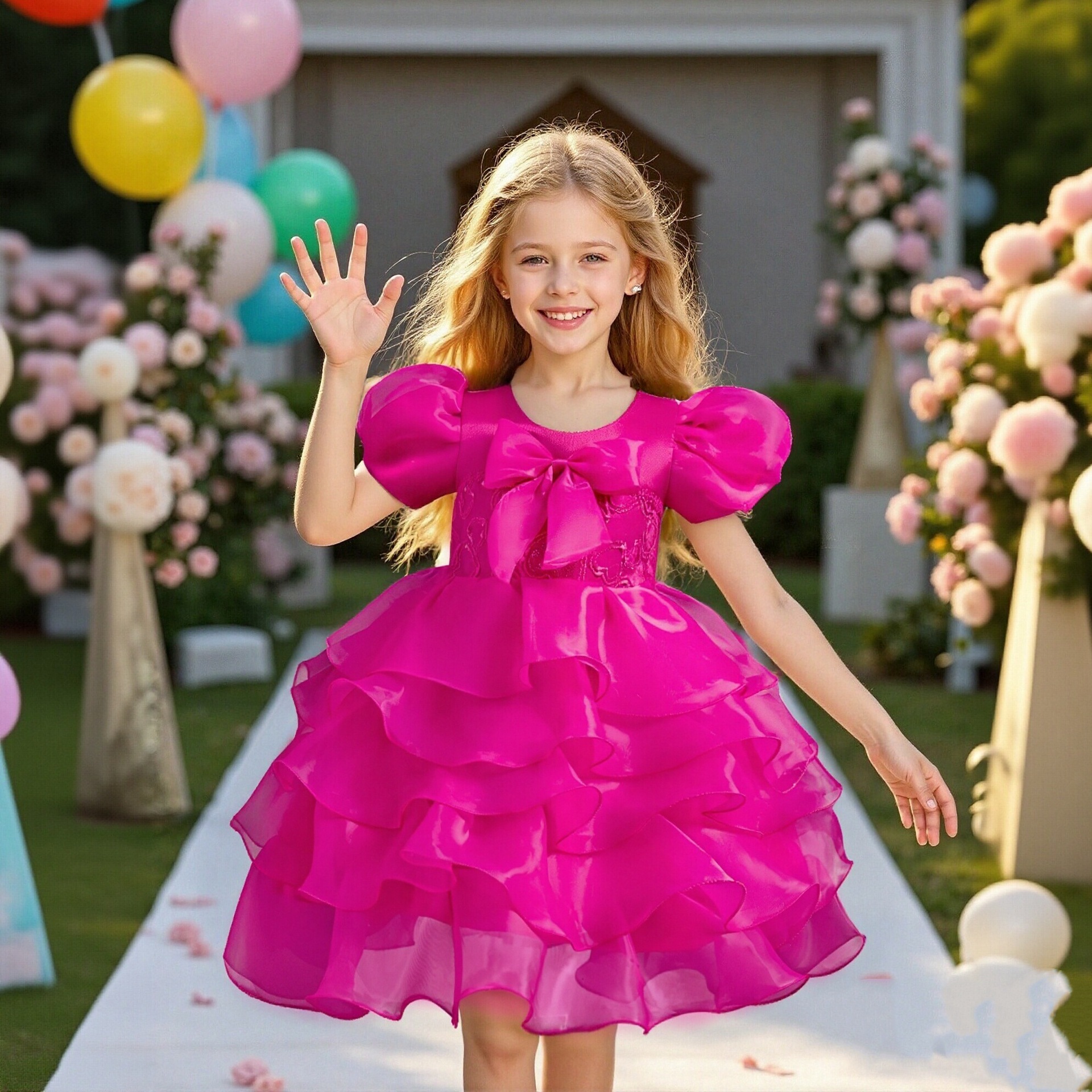 Cross border hot selling girls' dress, princess cake dress, flower girl, little girl, white wedding dress, stylish birthday party dress