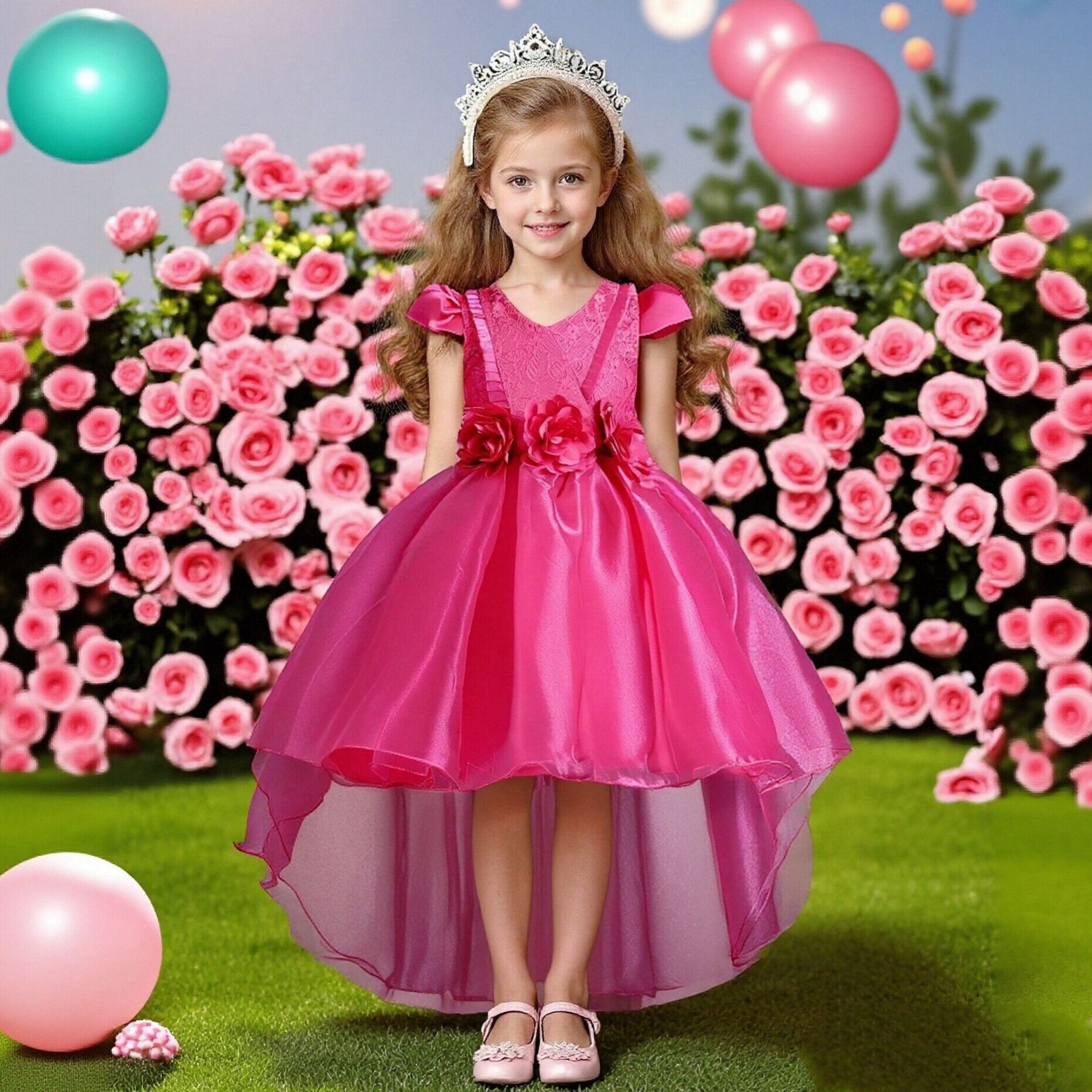 Children's Dress, Girls' Princess Dress, Rose Red Girl's Birthday Party Wedding Dress, Mesh Tail Dress, Baby Dress