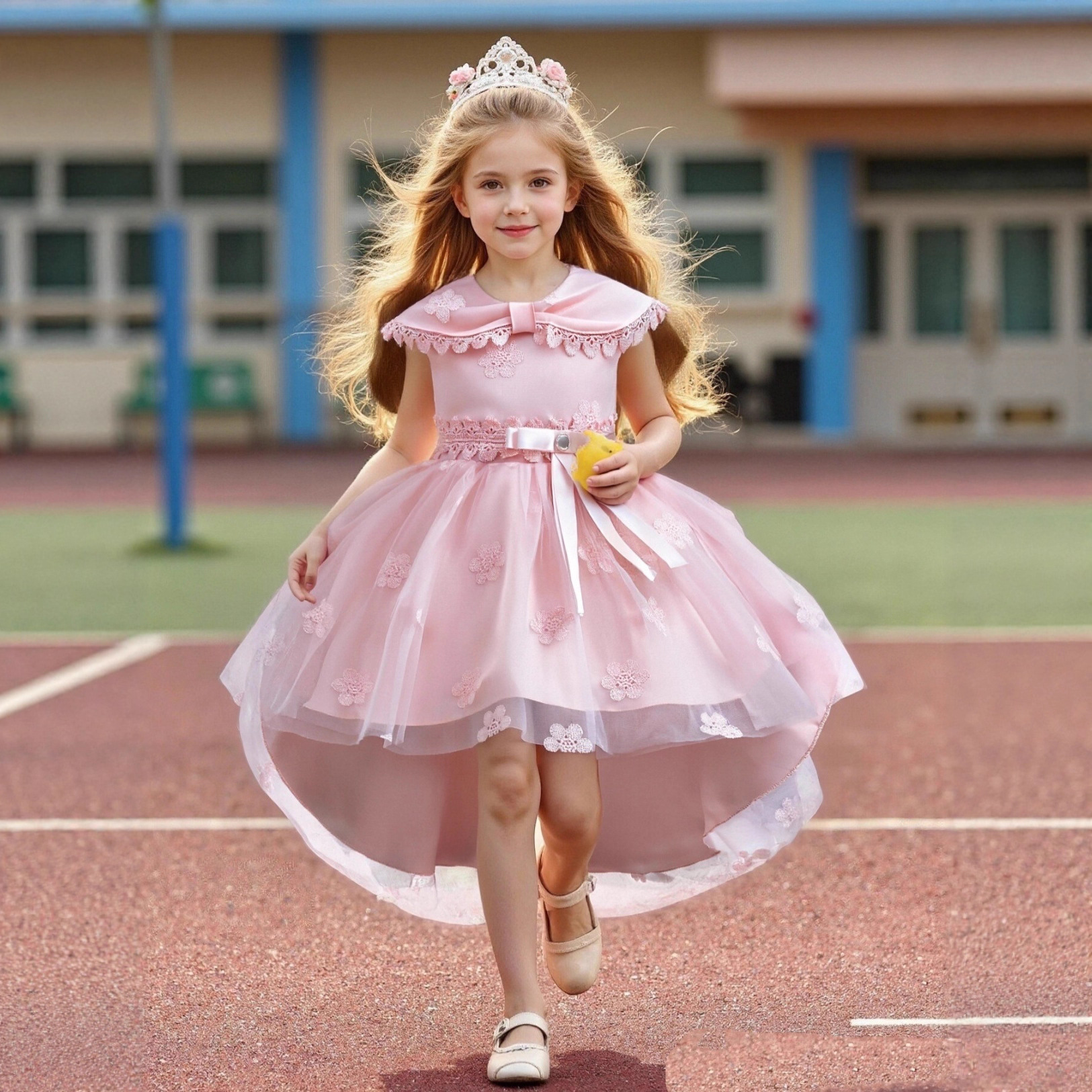 Cross border girls' high-end princess dress, small trailing model, runway show, flower girl, small host, piano performance dress
