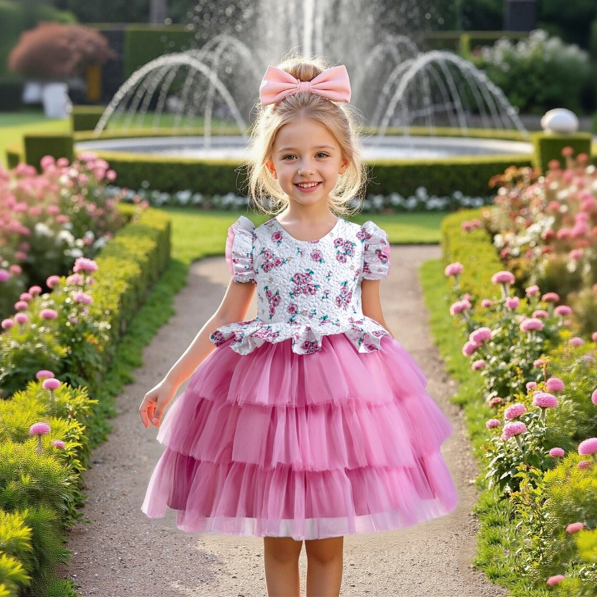 Hot selling foreign trade children's gift clothing, multi-level fluffy cake, mesh princess dress, stylish small model runway piano dress
