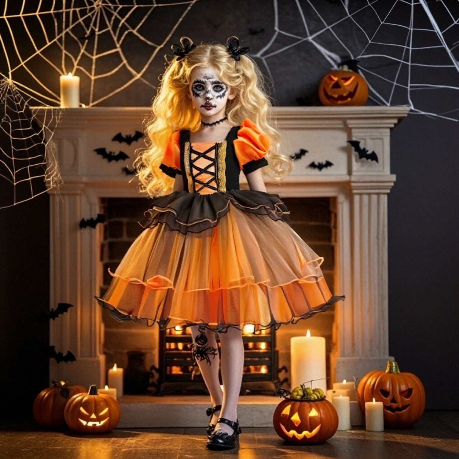 Cross border Halloween pumpkin dress, Lolita princess dress, children's makeup ball, cosplay performance costumes