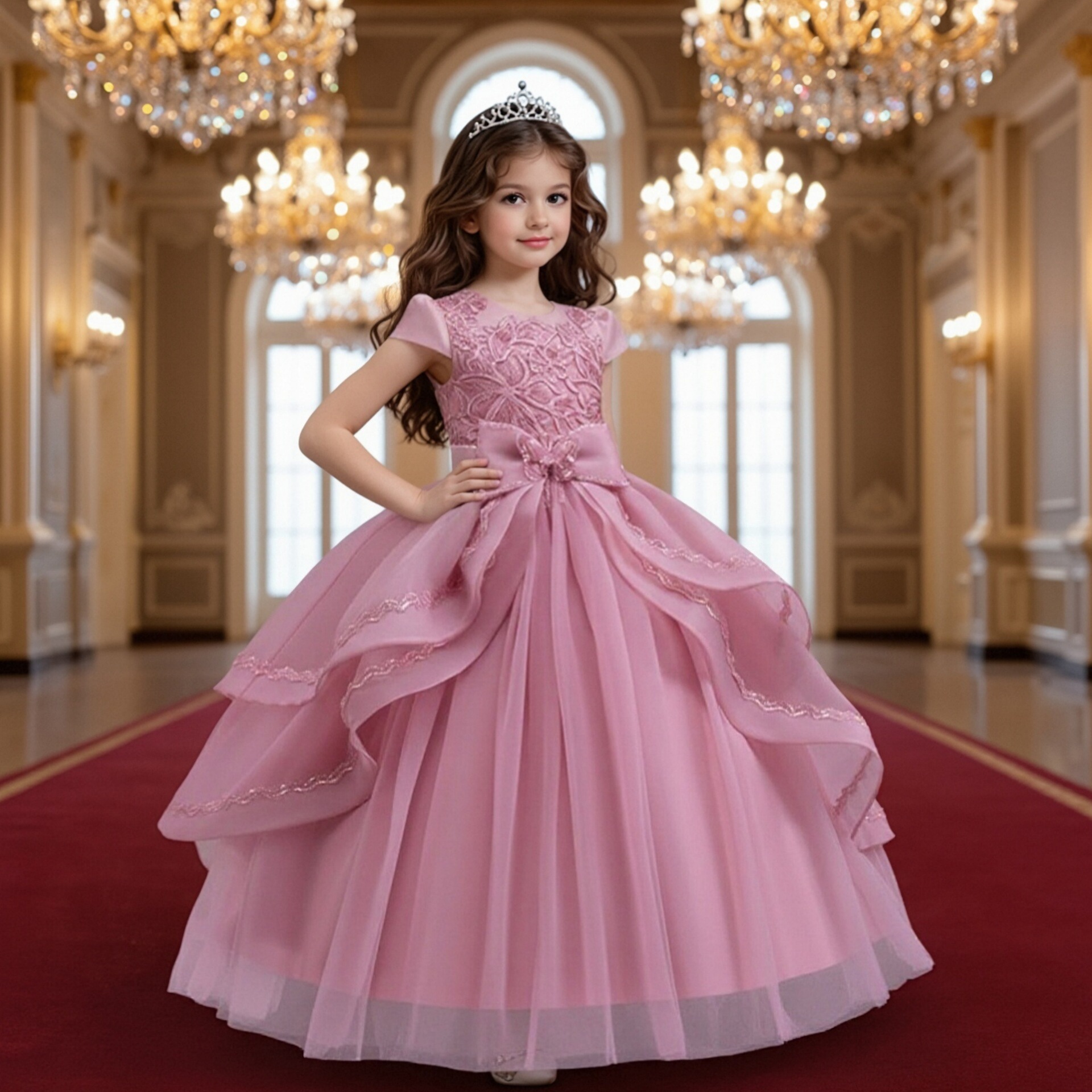 Girls' formal dress, irregular large skirt, princess dress, children's piano performance dress, birthday party dress, flower girl wedding dress