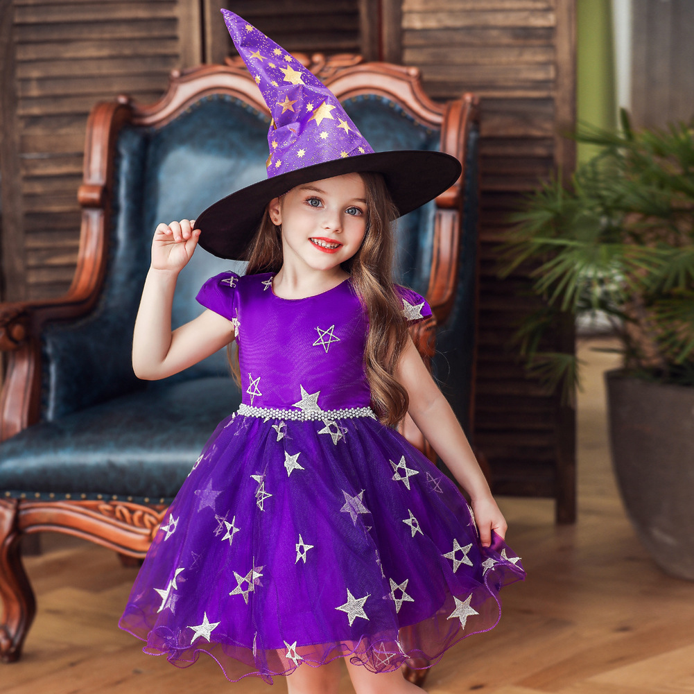 Hot selling children's dresses and dresses in Europe and America, Little Witch Halloween party costumes, girls' makeup, dance party dresses, chiffon dresses