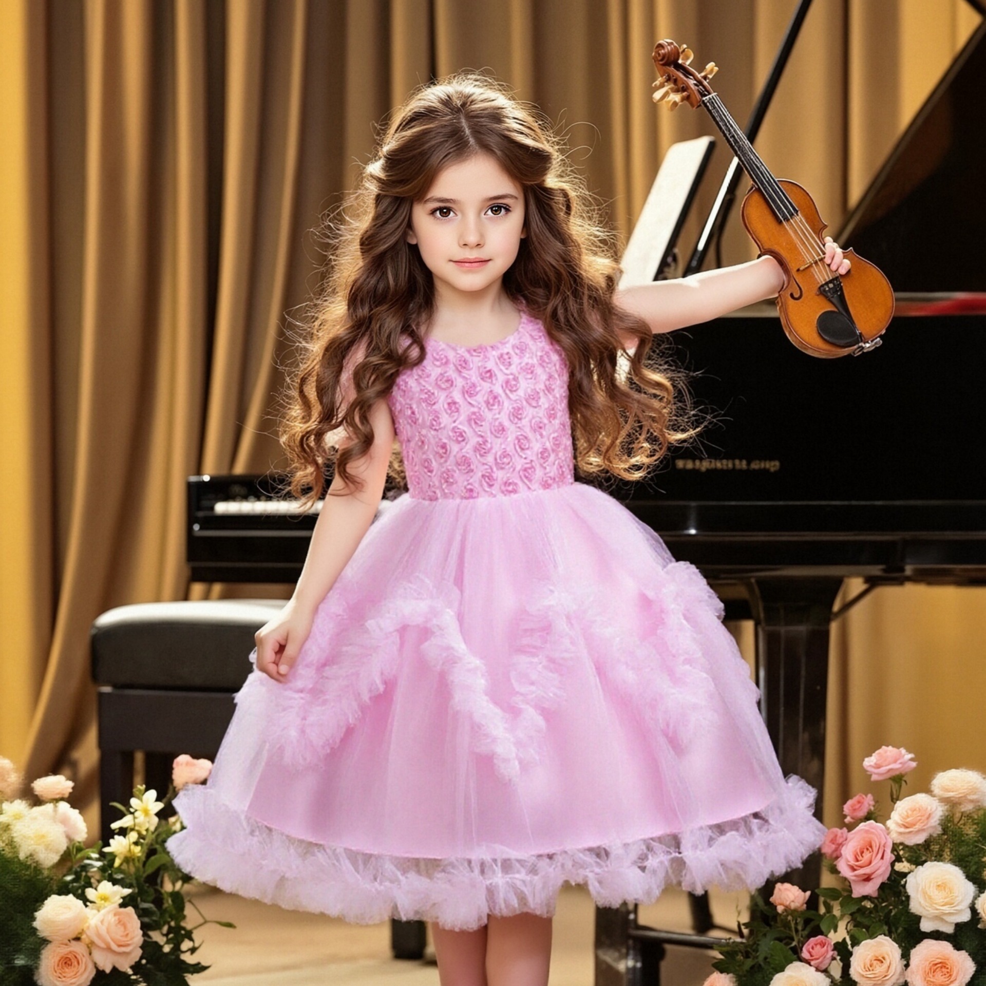 Summer Hot Selling Children's Dress Irregular Mesh Princess Dress Flower Girl Wedding Dress Host Piano Performance Dress