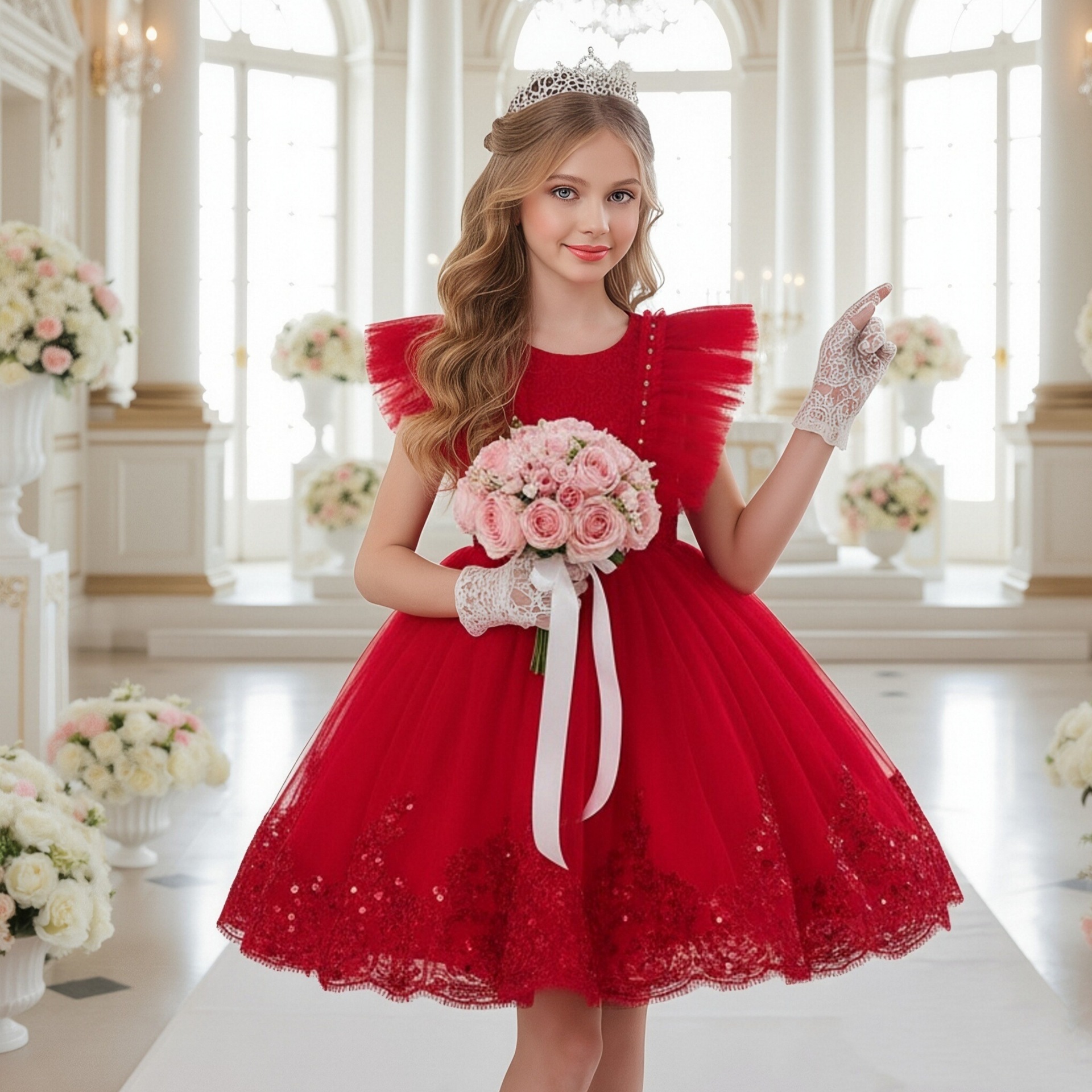 New Children's Dress Embroidered Flower Girl Wedding Dress Princess Dress Christmas Party Birthday Ball Piano Show Performance Dress