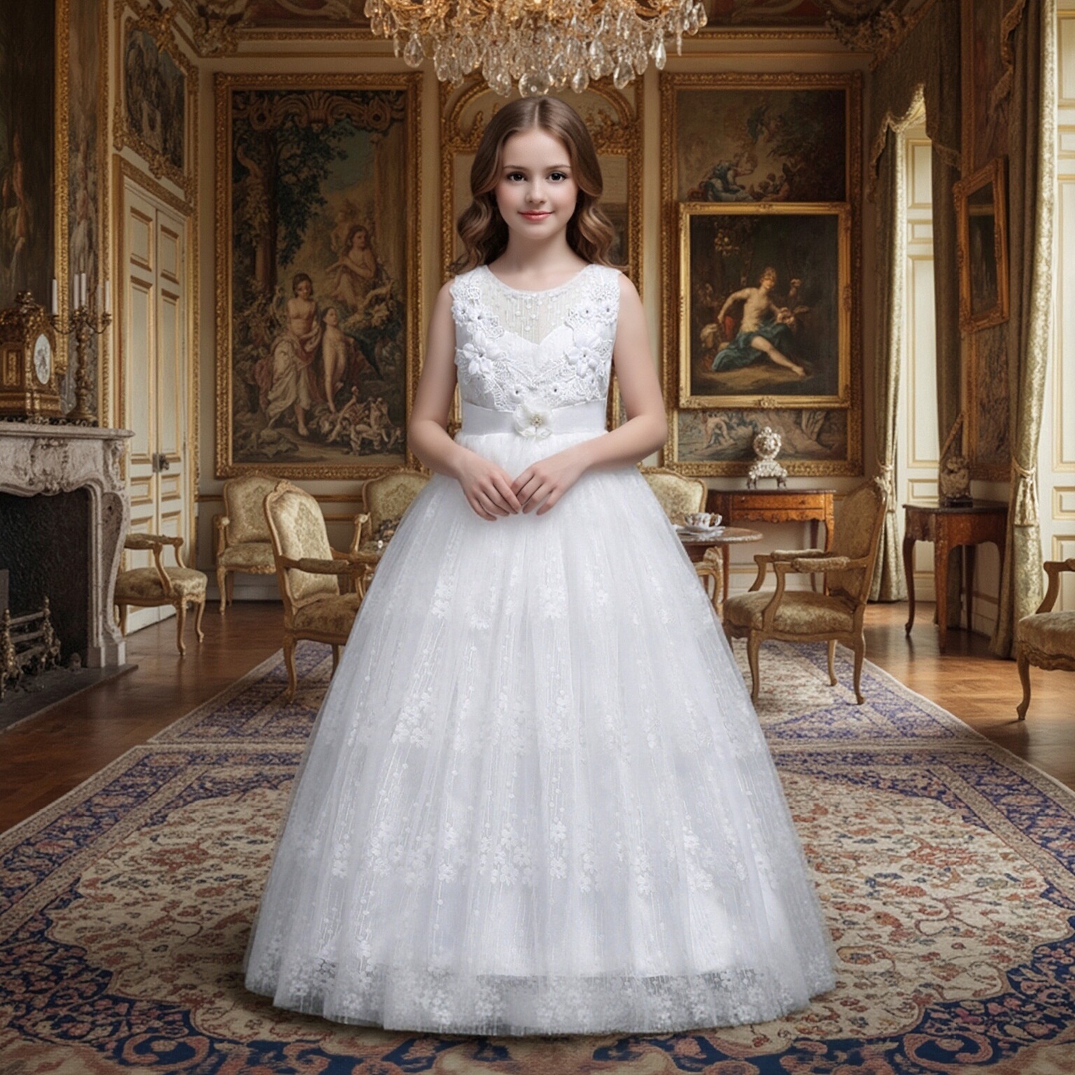 New European and American children's dresses, princess mesh, fluffy skirt, sheer long skirt, flower girl wedding lace dress, hot selling
