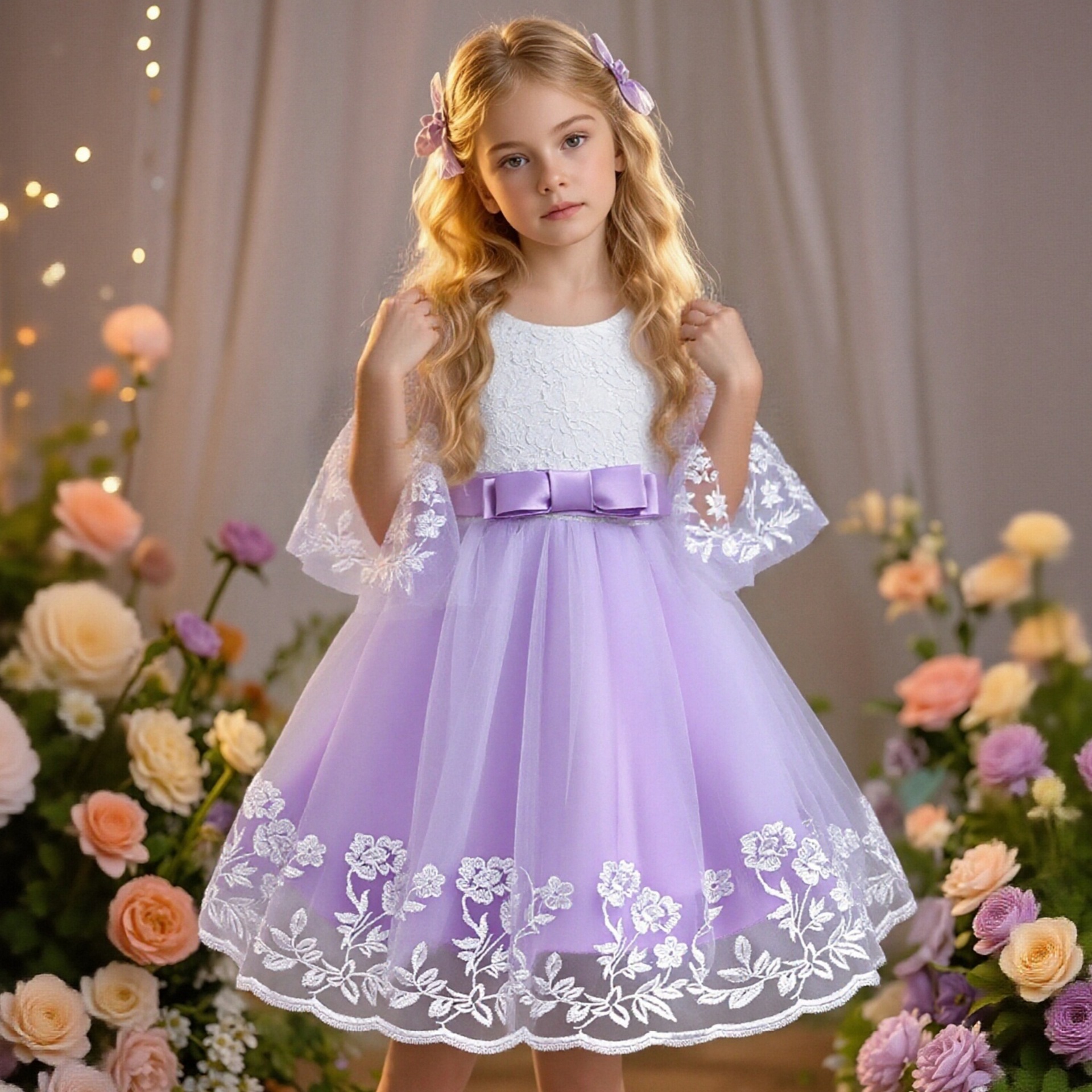 Foreign trade hot selling princess dress embroidered flower dress flower girl wedding birthday dress dance performance costume factory direct sales