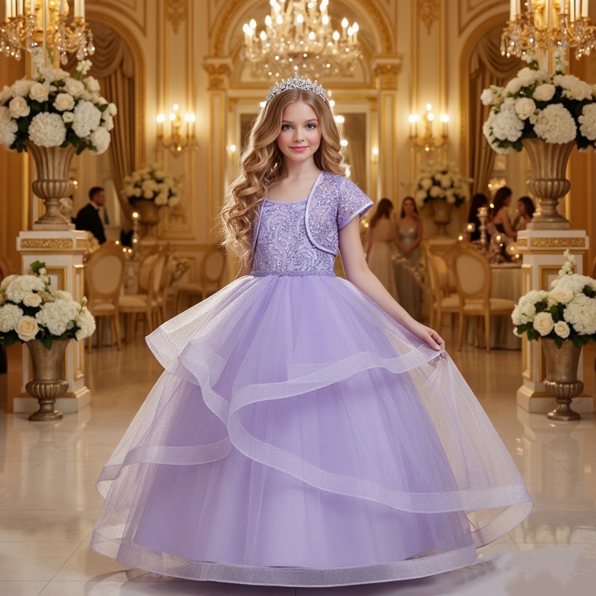 Cross border popular children's gift clothing with multi-layer gauze skirt design+small coat flower girl dress flash ball dress beauty pageant costume