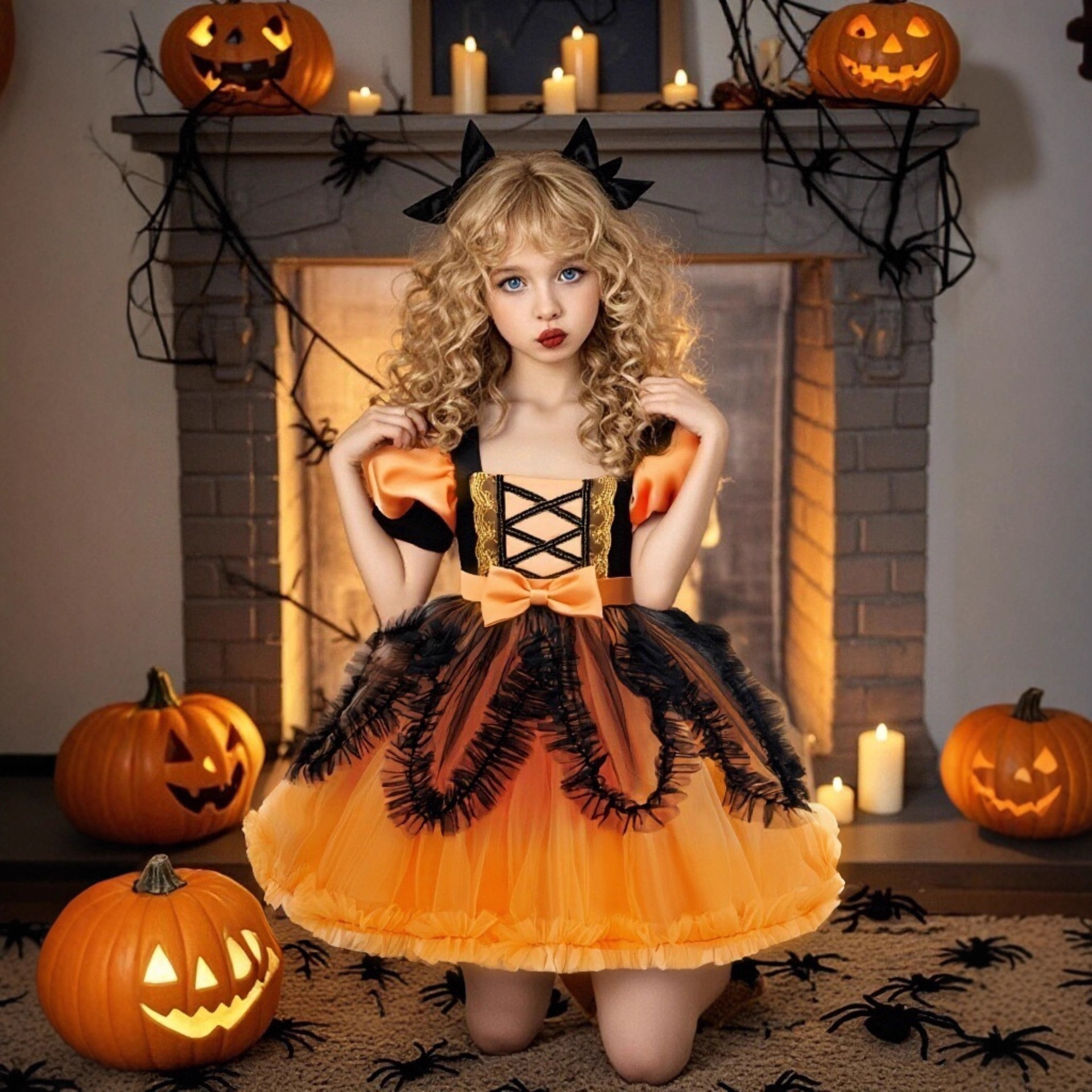 Halloween children's performance costume, girls' role-playing cosplay, little witch costume change, party performance costume