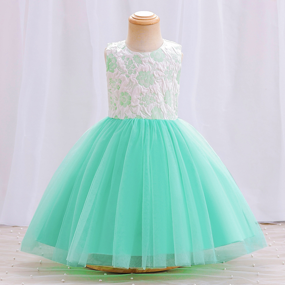 European and American girls' skirts, lace flower mesh, fluffy skirts, children's one year old laundry dresses, wedding flower girl performance clothes wholesale