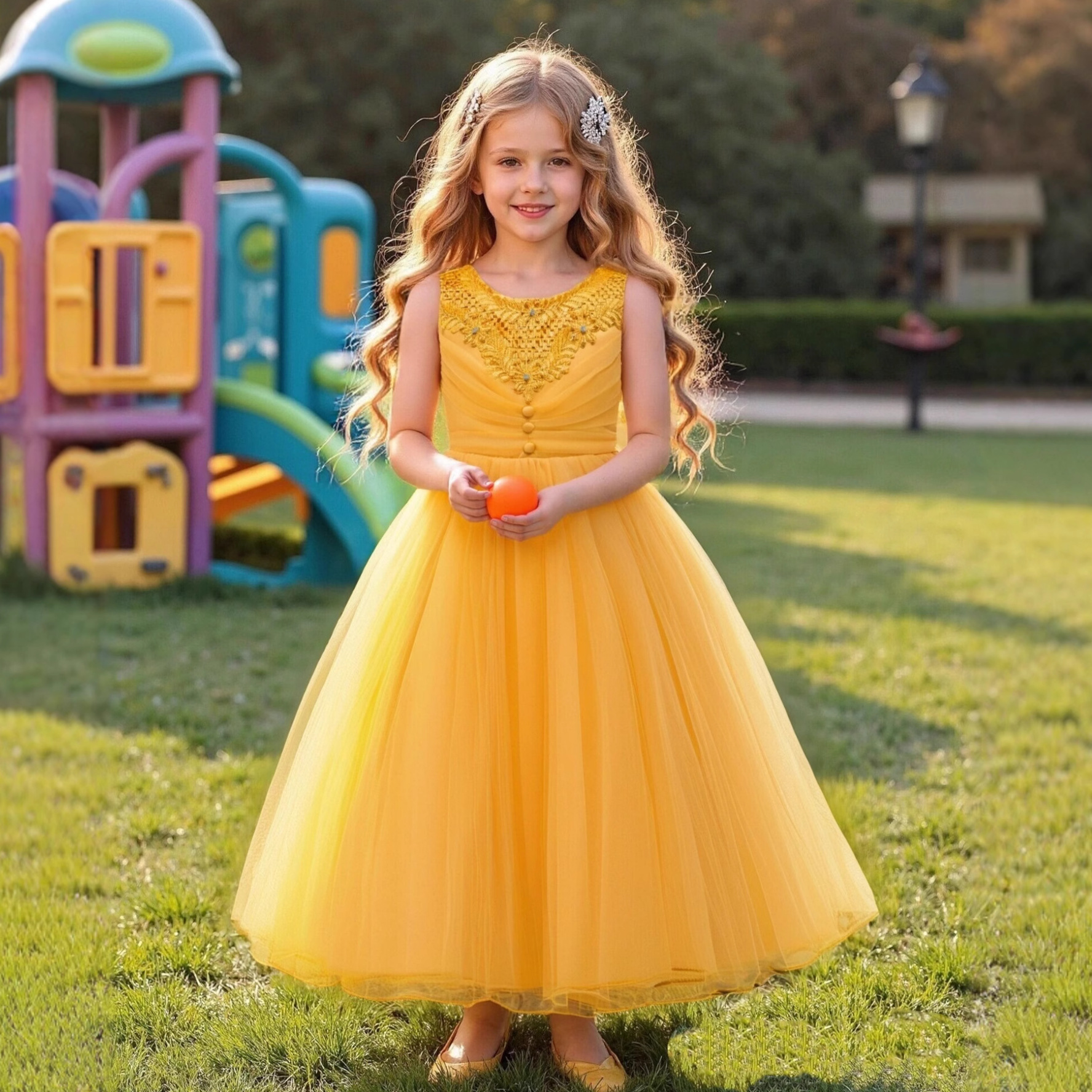 Children's formal dress, girls' princess puffy dress, flower girl's wedding dress, piano performance stage runway dress, one piece hair replacement