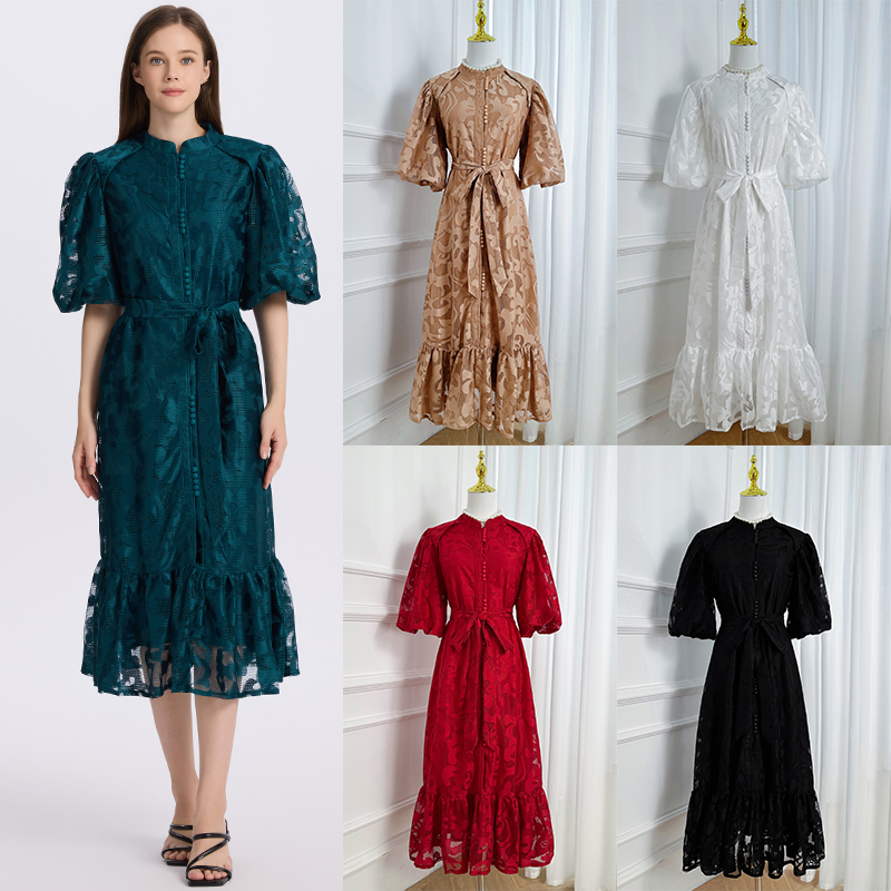 Realistic Heavy duty Lace European Style Waist Loose fit Large Swing Dress