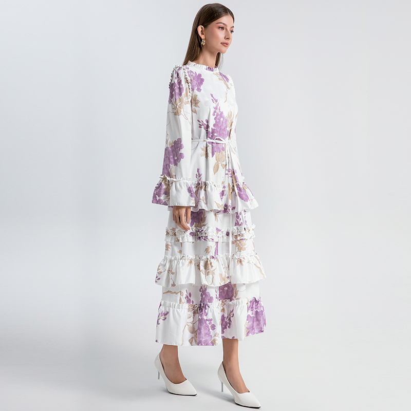 Real time shooting of heavy industry European and American palace style double printed loose fit cake skirt with temperament Real time shooting of heavy industry European and American palace style double printed loose fit cake skirt with temperament