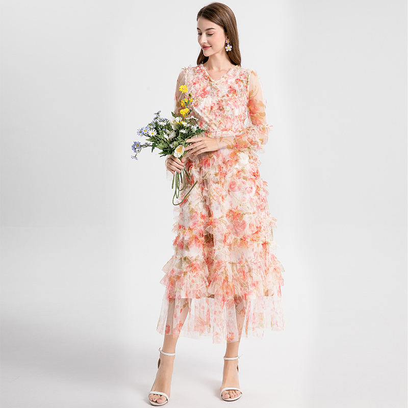 Real time shooting of high-quality heavy industry mesh, black fungus edge printing, romantic vacation fairy style little sister dress Real time shooting of high-quality heavy industry mesh, black fungus edge printing, romantic vacation fairy style little sister dress